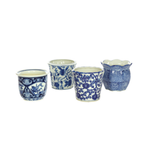 PLANTER BLUE AND WHITE H:6.25" OP:6.25"