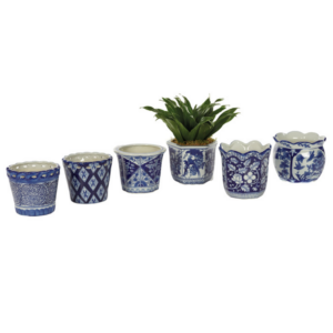 PLANTER BLUE & WHITE H:4.5" OP:5" ASST