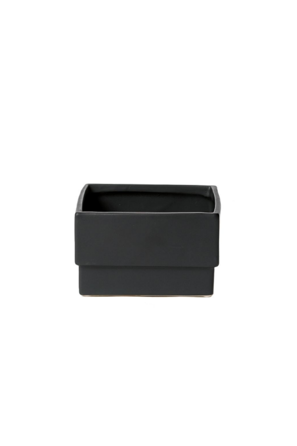 SQ MATTE ZEN BLK PTRY H:4" OP:6"