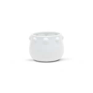 UNIQUE WHITE POT WITH BALL DECOR EDGE 6.5"X5.3"X5"