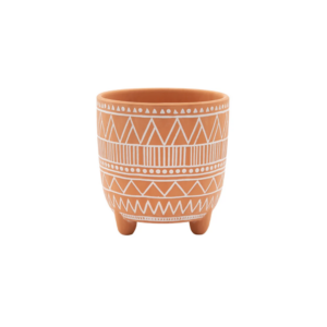 GEOMETRIC TERRA COTTA FOOTED PLANTER 5.5" X 5.75"